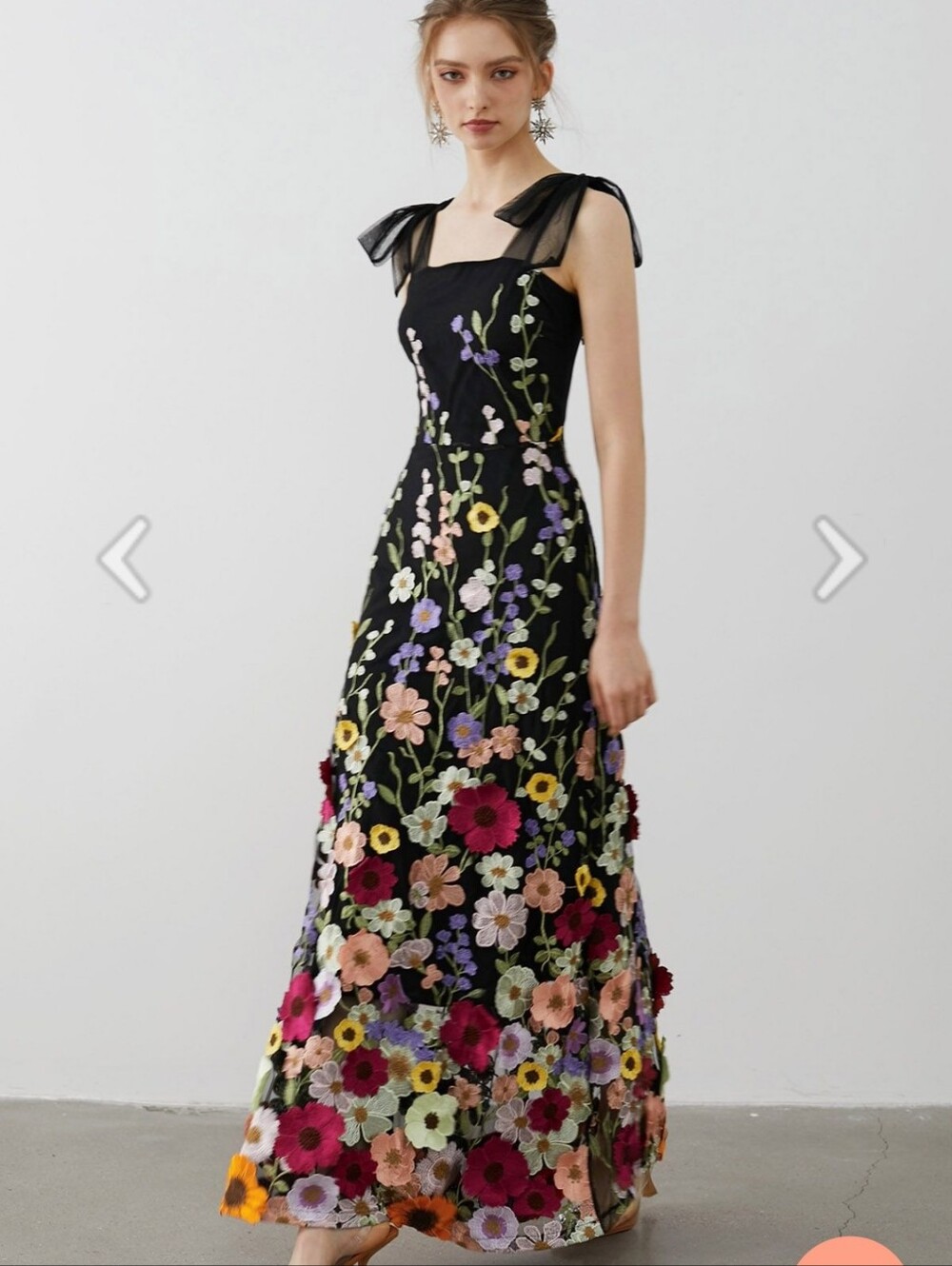 Lulu's Large Black Floral Embroidered Maxi Dress with Sheer Tie Straps